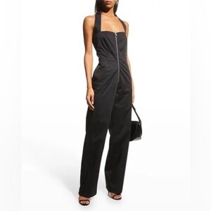 NWOT FRAME Women’s Halter Jumpsuit Straight Leg Front Zip Plissé Trim Size Small